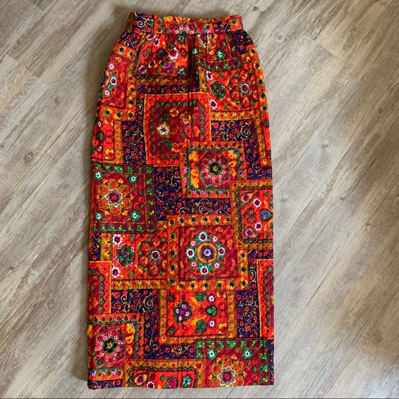 Vintage Skirt Hippy Mod 70s Homemade Skirt Quilted Maxi Medallion - Picture 11 of 15